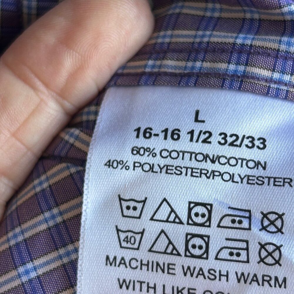 Lucky Brand Men's Purple Plaid Long Sleeve Button Front Casual Shirt Size 16 - Picture 8 of 10